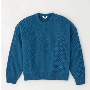 KOTN Kilimanjaro Cable Knit Extra Fine Lambswool Portugal Sweater in Marine Blue